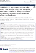 Cover page: SUPREME-HN: a retrospective biomarker study assessing the prognostic value of PD-L1 expression in patients with recurrent and/or metastatic squamous cell carcinoma of the head and neck