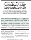 Cover page: Severe Acute Respiratory Syndrome Coronavirus 2 and Respiratory Virus Sentinel Surveillance, California, USA, May 10, 2020-June 12, 2021.