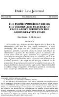 Cover page: The Permit Power Revisited: The Theory and Practice of Regulatory Permits in the Administrative State
