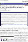 Cover page: Host-microbiome interactions and recent progress into understanding the biology of acne vulgaris