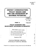 Cover page: Energy Conservation: Policy Issues and End-Use Scenarios of Savings Potential -- Part 3, Policy Barriers and Investment Decisions in Industry