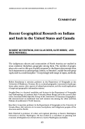 Cover page: Recent Geographical Research on Indians and Inuit in the United States and Canada