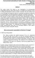 Cover page: Environmental Sustainability for Public Libraries in Portugal: a first approach