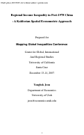 Cover page: Regional Income Inequality in Post-1978 China:  A Kaldorian Spatial Econometric Approach