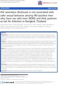 Cover page: HIV serostatus disclosure is not associated with safer sexual behavior among HIV-positive men who have sex with men (MSM) and their partners at risk for infection in Bangkok, Thailand