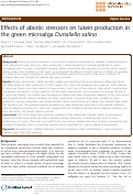 Cover page: Effects of abiotic stressors on lutein production in the green microalga Dunaliella salina