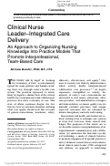 Cover page: Clinical Nurse Leader–Integrated Care Delivery