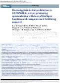 Cover page: Homozygous in-frame deletion in CATSPERE in a man producing spermatozoa with loss of CatSper function and compromised fertilizing capacity