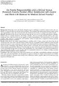Cover page: Do Family Responsibilities and a Clinical Versus Research Faculty Position Affect Satisfaction with Career and Work–Life Balance for Medical School Faculty?