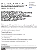 Cover page: Whats in This For You? Whats in This For Me?: A Win-Win Perspective of Involving Study Advisory Committee Members in Palliative Care Research.