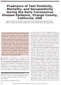 Cover page: Early Release - Predictors of Test Positivity, Mortality, and Seropositivity during the Early Coronavirus Disease Epidemic, Orange County, California, USA - Volume 27, Number 10—October 2021 - Emerging Infectious Diseases journal - CDC
