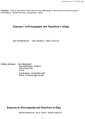 Cover page of Exposure  to Pornography and  Reactions  to Rape