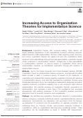 Cover page: Increasing Access to Organization Theories for Implementation Science.