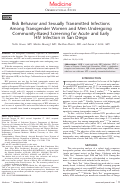Cover page: Risk Behavior and Sexually Transmitted Infections Among Transgender Women and Men Undergoing Community-Based Screening for Acute and Early HIV Infection in San Diego