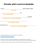 Cover page: Elevator Pitch Exercise Template and Examples