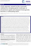 Cover page: Cancer genomic research at the crossroads: realizing the changing genetic landscape as intratumoral spatial and temporal heterogeneity becomes a confounding factor
