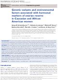 Cover page: Genetic variants and environmental factors associated with hormonal markers of ovarian reserve in Caucasian and African American women.