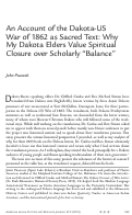 Cover page: An Account of the Dakota-US War of 1862 as Sacred Text: Why My Dakota Elders Value Spiritual Closure over Scholarly "Balance"
