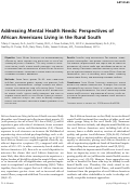 Cover page: Addressing Mental Health Needs: Perspectives of African Americans Living in the Rural South