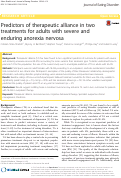 Cover page: Predictors of therapeutic alliance in two treatments for adults with severe and enduring anorexia nervosa