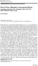 Cover page: Marcel Weber: Philosophy of Experimental Biology: Cambridge University Press, Cambridge, 2005, USD 75.00, ISBN 0521829453 (hbk), 374 pp