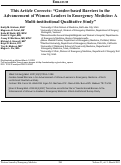 Cover page: This Article Corrects: “Gender-based Barriers in the Advancement of Women Leaders in Emergency Medicine: A Multi-institutional Qualitative Study”