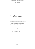 Cover page: Moduli of Hyperelliptic Curves and Invariants of Binary Forms