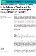 Cover page: Why Sociocultural Context Matters in the Science of Reading and the Reading of Science: Revisiting the Science Discovery Narrative