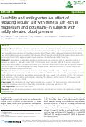 Cover page: Feasibility and antihypertensive effect of replacing regular salt with mineral salt- rich in magnesium and potassium- in subjects with mildly elevated blood pressure