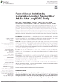 Cover page: Rate of Social Isolation by Geographic Location Among Older Adults: AAA LongROAD Study