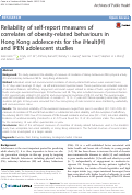Cover page: Reliability of self-report measures of correlates of obesity-related behaviours in Hong Kong adolescents for the iHealt(H) and IPEN adolescent studies.