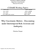 Cover page: Why uncertainty matters - discounting under intertemporal risk aversion and ambiguity