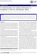 Cover page: A national policy for malaria elimination in Swaziland: a first for sub-Saharan Africa