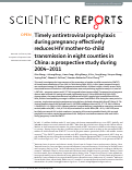 Cover page: Timely antiretroviral prophylaxis during pregnancy effectively reduces HIV mother-to-child transmission in eight counties in China: a prospective study during 2004-2011.
