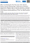 Cover page: Effect of Adopting the New Race-Free 2021 Chronic Kidney Disease Epidemiology Collaboration Estimated Glomerular Filtration Rate Creatinine Equation on Racial Differences in Kidney Disease Progression Among People With Human Immunodeficiency Virus: An Observational Study.