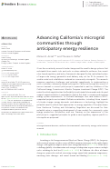 Cover page of Advancing California's microgrid communities through anticipatory energy resilience