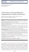 Cover page: A Taxonomy of Accountable Care Organizations for Policy and Practice