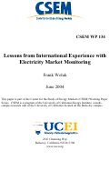 Cover page: Lessons from International Experience with Electricity Market Monitoring