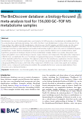 Cover page: The BinDiscover database: a biology-focused meta-analysis tool for 156,000 GC–TOF MS metabolome samples