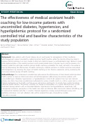 Cover page: The effectiveness of medical assistant health coaching for low-income patients with uncontrolled diabetes, hypertension, and hyperlipidemia: protocol for a randomized controlled trial and baseline characteristics of the study population