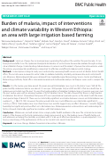 Cover page: Burden of malaria, impact of interventions and climate variability in Western Ethiopia: an area with large irrigation based farming