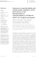 Cover page: Exposure to unpredictability and mental health: Validation of the brief version of the Questionnaire of Unpredictability in Childhood (QUIC-5) in English and Spanish