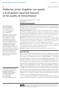 Cover page: Hablamos juntos (together we speak): a brief patient-reported measure of the quality of interpretation
