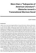 Cover page: More than a “Subspecies of American Literature”: Obstacles toward a Transnational Mormon Novel