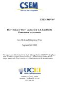 Cover page: The 'Make or Buy' Decision in U.S. Electricity Generation Investments