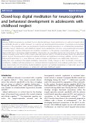 Cover page: Closed-loop digital meditation for neurocognitive and behavioral development in adolescents with childhood neglect