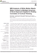 Cover page: MRI Analysis of White Matter Myelin Water Content in Multiple Sclerosis: A Novel Approach Applied to Finding Correlates of Cortical Thinning