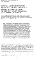 Cover page: Barriers and Facilitators to PrEP Initiation and Adherence Among Transgender and Gender Non-Binary Individuals in Southern California.