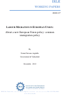 Cover page: LABOUR MIGRATION IN EUROPEAN UNION: About a new European Union policy: common immigration policy