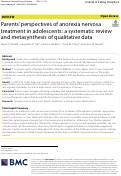 Cover page: Parents perspectives of anorexia nervosa treatment in adolescents: a systematic review and metasynthesis of qualitative data.